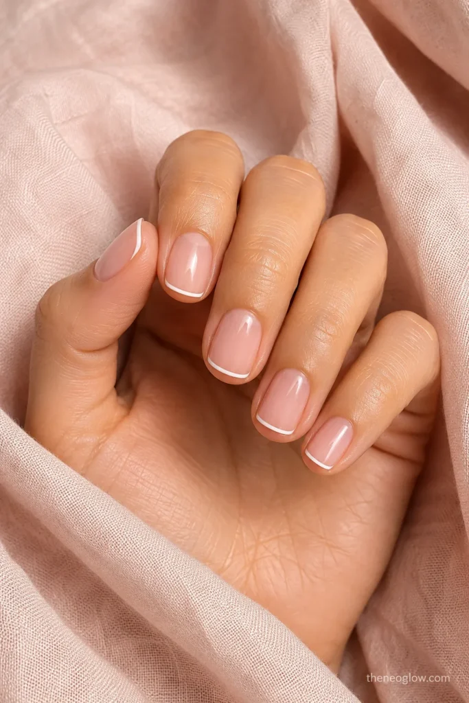 Natural squoval nails with ultra-thin white French tips