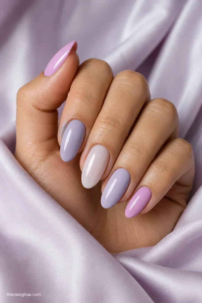 Short oval nails in sheer nude pink and creamy mocha
