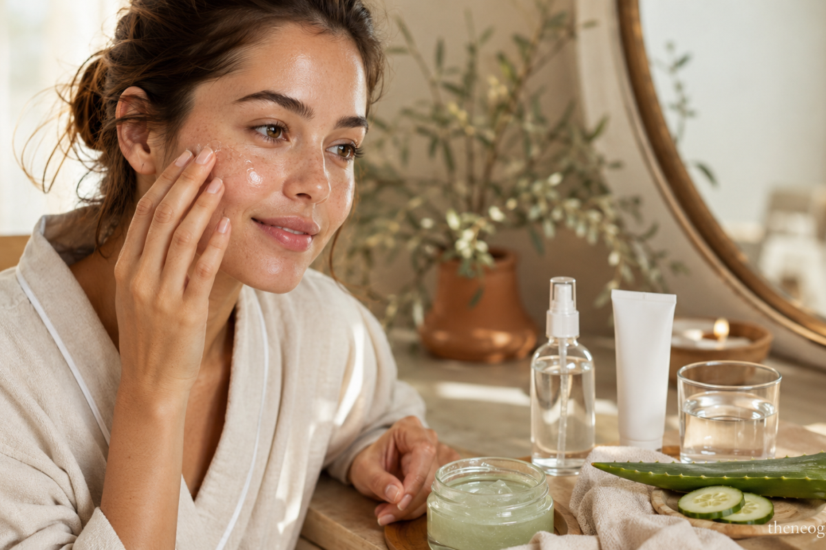 Woman applying lightweight moisturizer as part of hydration tips for glowing skin