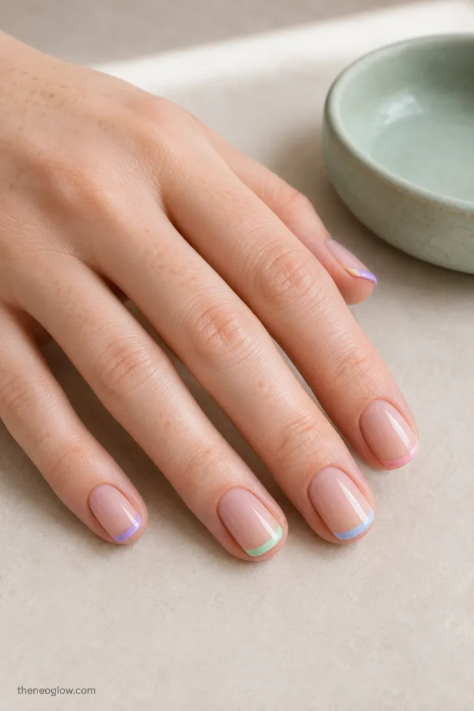 Medium almond nails with pink and red double French tips
