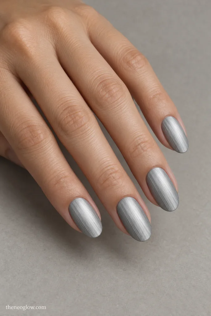brushed-aluminum-matte-silver-oval-nails